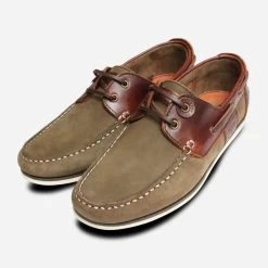 New Release 17 Barbour Capstan Boat Shoes In Olive & Mahogany Brown