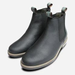 Barbour Matt Black Waxy Chelsea Boots With Rubber Sole