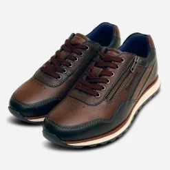 Bugatti Brown Leather Designer Lace Up Casual Shoes