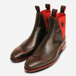 Jeffery West Dark Brown Polished Chelsea Boot Brogue