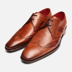 New Release 11 Jeffery West Tan & Red Leather Wingtip Designer Shoes