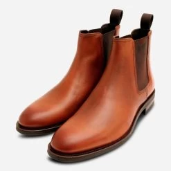 John White Light Brown Leather Mens Chelsea Boots