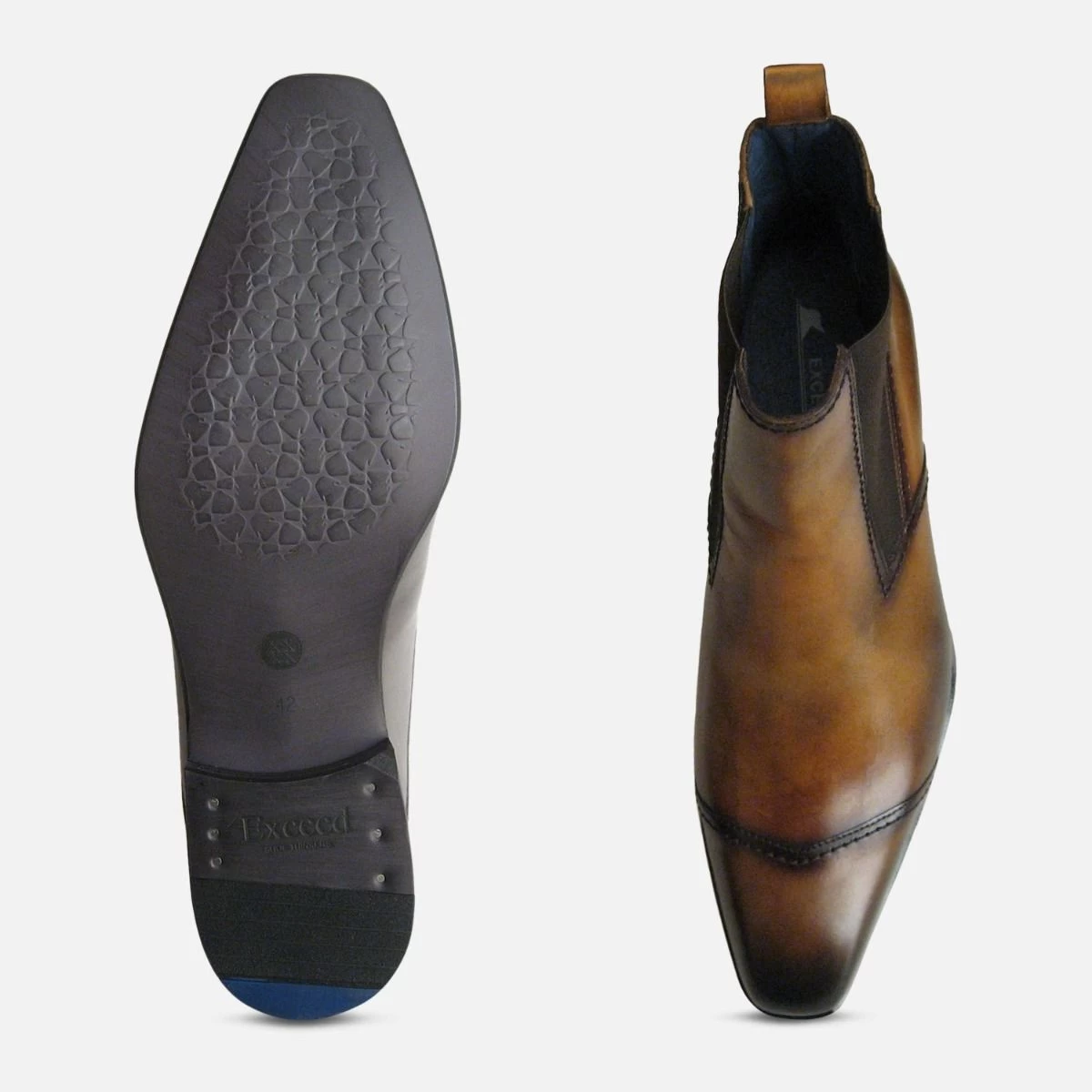 Tan Leather Bison Chelsea Boots By Exceed 2 Tan Leather Bison Chelsea Boots By Exceed - Image 2