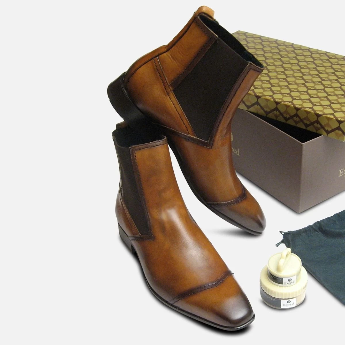 Tan Leather Bison Chelsea Boots By Exceed 3 Tan Leather Bison Chelsea Boots By Exceed - Image 3