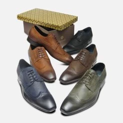 Tan Nubuck Waxy Lace Up Shoes For Men By Designer Brand Exceed -Shoes Sale Shop waxy brown leather mens exceed lace up shoes 3